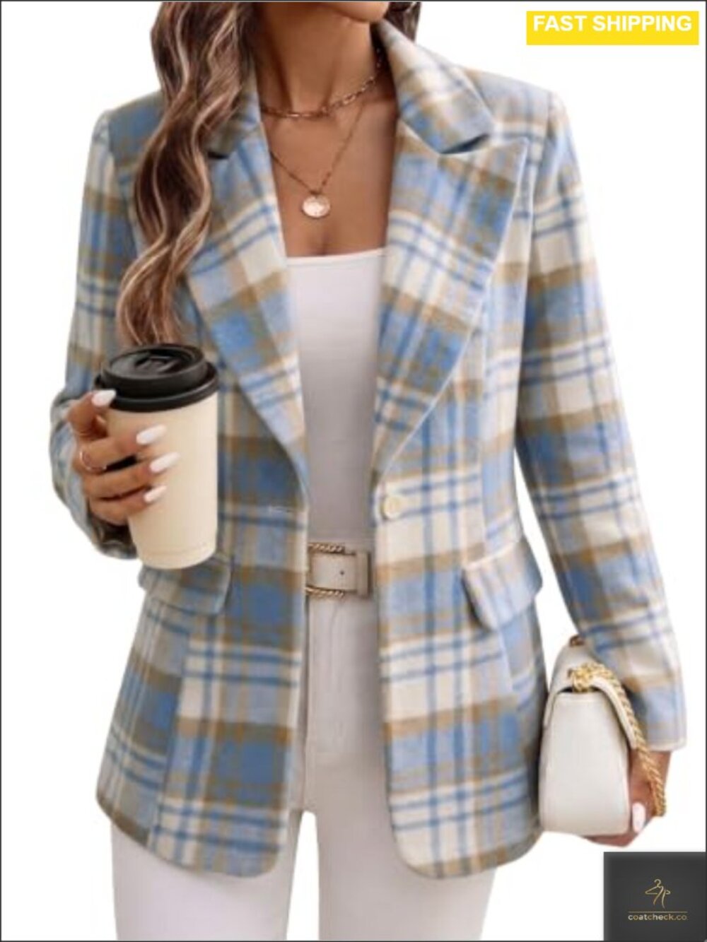 Wool Blend Plaid Blazer Peak Lapel Slim Fit Business Casual Fall